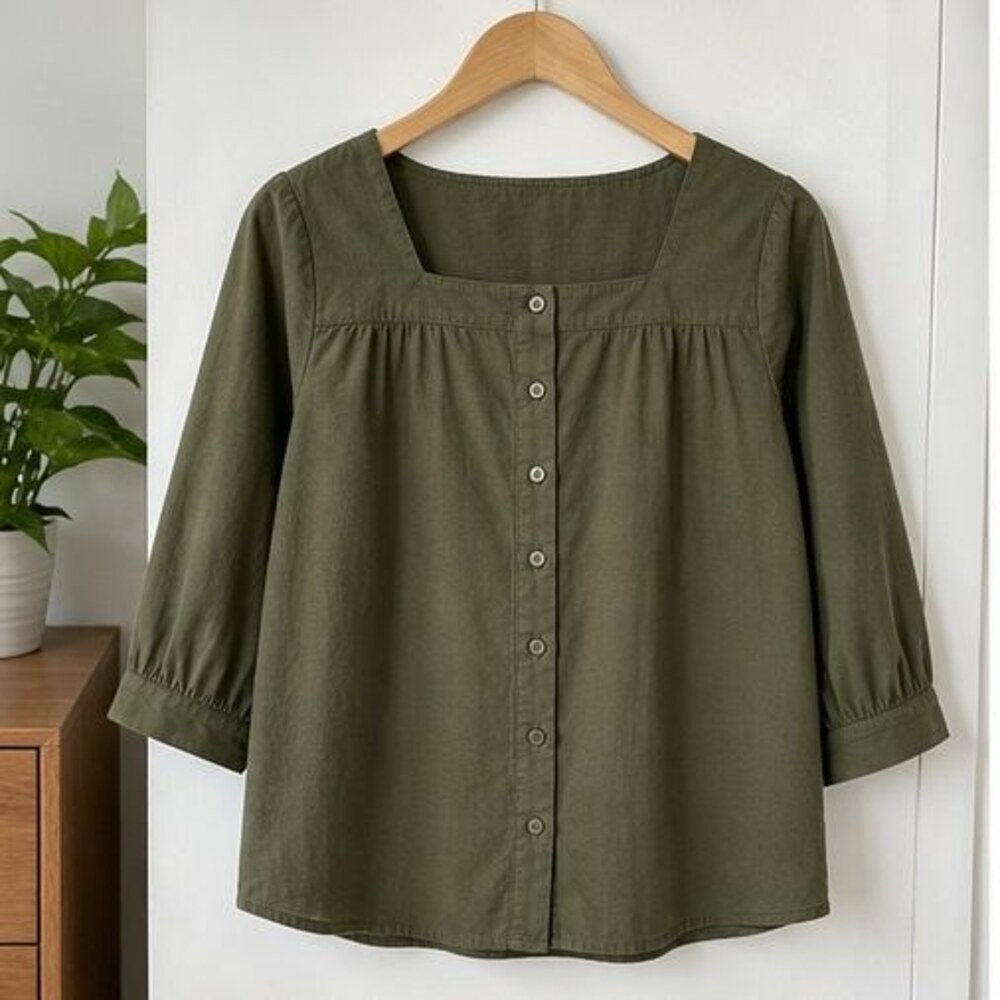 Olive Puff Sleeve Top